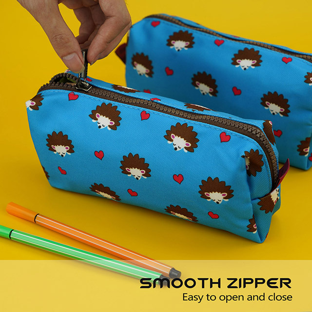 LParkin Hedgehog Large Capacity Canvas Pencil Case Pen Bag Pouch Stationary Case Makeup Cosmetic Bag Gadget Box