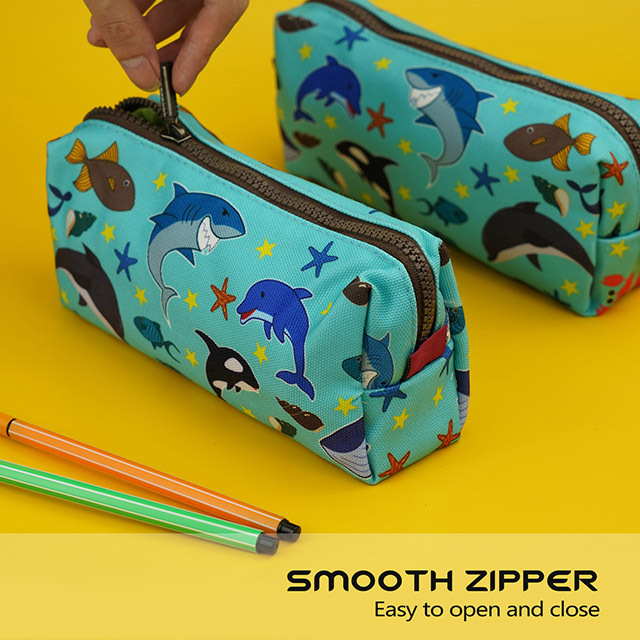 LParkin Sea Life Dolphin Shark Canvas Pencil Case Pen Bag Pouch Stationary Case Makeup Cosmetic Bag Gadget Box