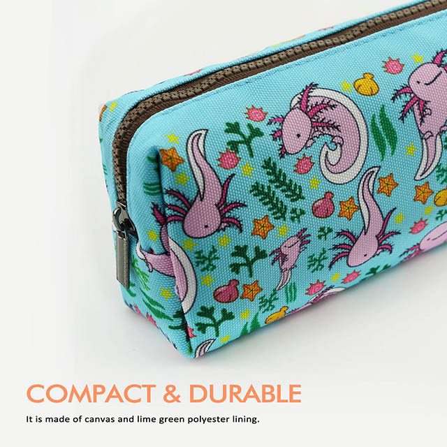 LParkin Axolotl Canvas Pencil Case Pen Bag Pouch Stationary Case Makeup Cosmetic Bag Gadget Bag Gift Kawaii Pencil Box