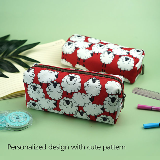 Sheep Canvas Pencil Case Kawaii Pen Bag Pouch Stationary Case Makeup Cosmetic Bag Gadget Box(Sheep)