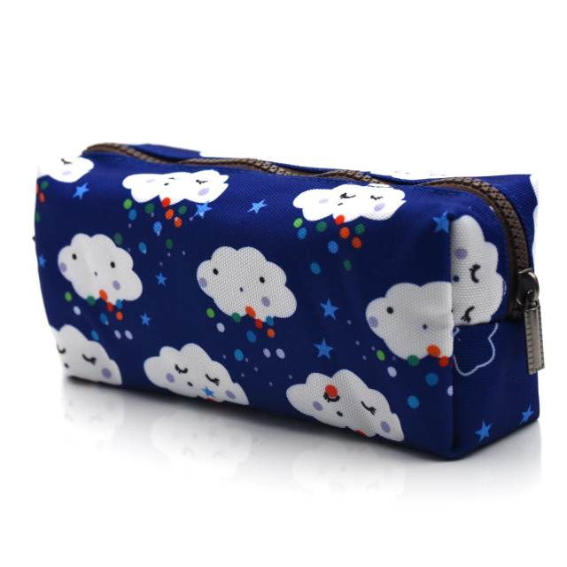 Kawaii Clouds Students Super Large Capacity Canvas Pencil Case Pen Bag Pouch Stationary Case Makeup Cosmetic Bag