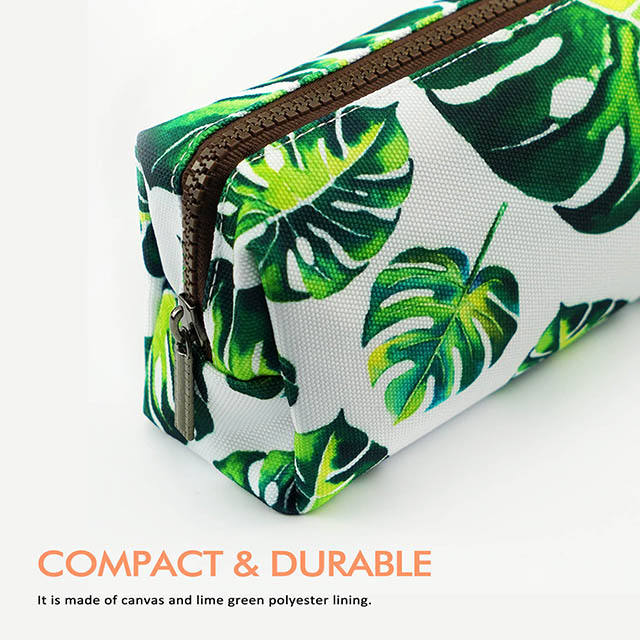LParkin Tree Leaves Large Capacity Canvas Pencil Case Pen Bag Pouch Stationary Case Makeup Cosmetic Bag Gadget Box