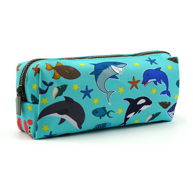 LParkin Sea Life Dolphin Shark Canvas Pencil Case Pen Bag Pouch Stationary Case Makeup Cosmetic Bag Gadget Box
