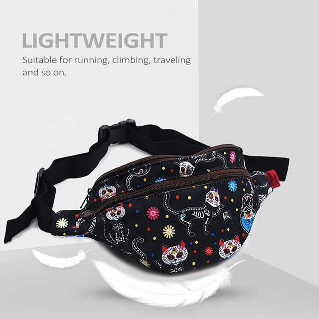 LParkin Day of the Dead Cats Gifts Fanny Pack Waist Hip Pouch Bags Dia de los Muertos Sugar Skull Cats