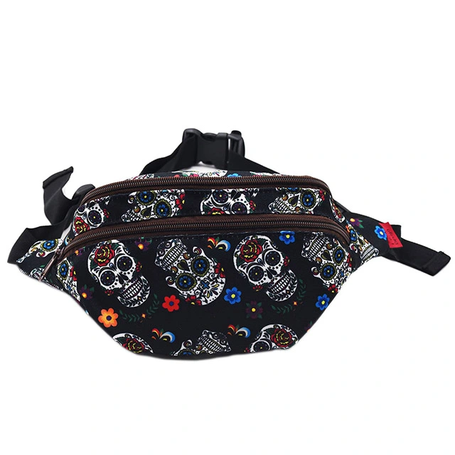 Sugar Skull Gift Bag Fanny Pack Hip Waist Canvas Bum Belt Hip Pouch Bags