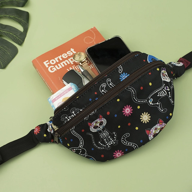 LParkin Day of the Dead Cats Gifts Fanny Pack Waist Hip Pouch Bags Dia de los Muertos Sugar Skull Cats