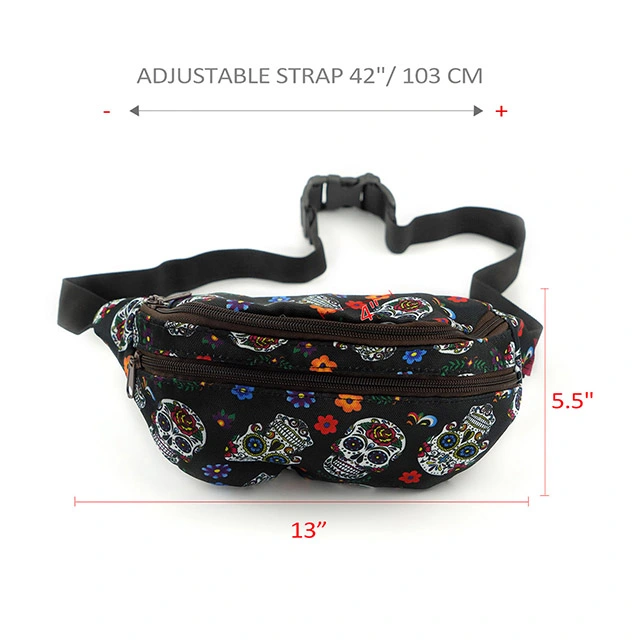 Sugar Skull Gift Bag Fanny Pack Hip Waist Canvas Bum Belt Hip Pouch Bags