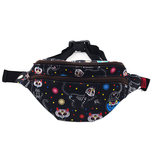 LParkin Day of the Dead Cats Gifts Fanny Pack Waist Hip Pouch Bags Dia de los Muertos Sugar Skull Cats