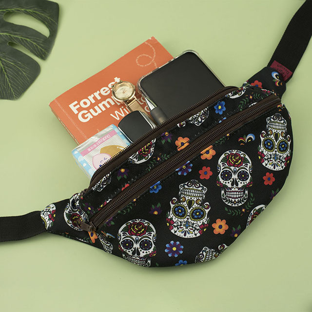Sugar Skull Gift Bag Fanny Pack Hip Waist Canvas Bum Belt Hip Pouch Bags