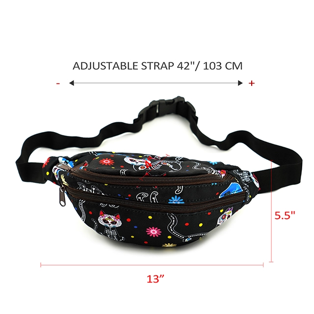 LParkin Day of the Dead Cats Gifts Fanny Pack Waist Hip Pouch Bags Dia de los Muertos Sugar Skull Cats