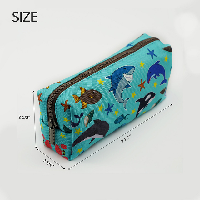 LParkin Sea Life Dolphin Shark Canvas Pencil Case Pen Bag Pouch Stationary Case Makeup Cosmetic Bag Gadget Box