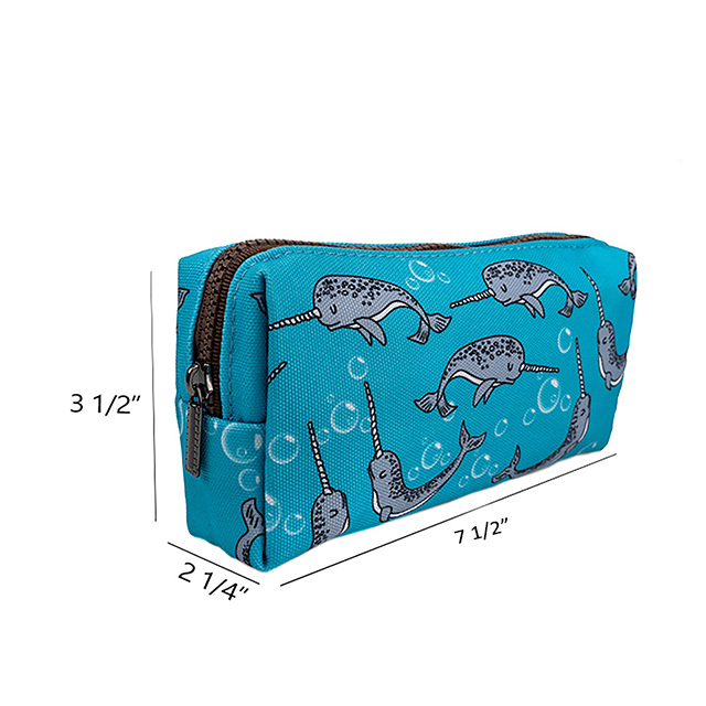 LParkin Cute Narwhal Canvas Pencil Case Pen Bag Pouch Stationary Case Gadget Makeup Cosmetic Bag Box