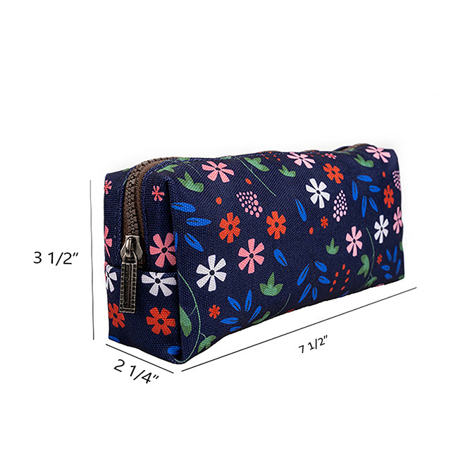 Floral Pencil Case Students Capacity Canvas Pen Gadget Bag Box Pouch Stationary Teacher Gift Case Makeup Cosmetic Bag Stationary for girls (Black)