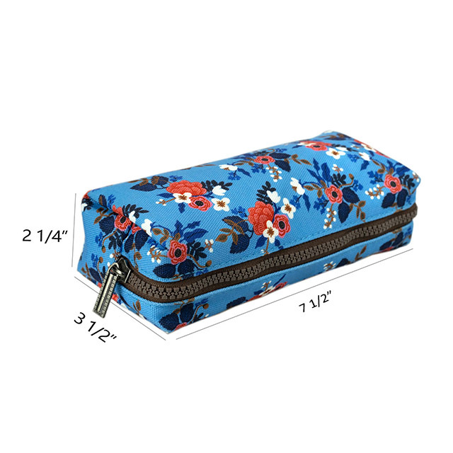 LParkin Birch Floral Canvas Pencil Case for Girls Teacher Gift Flower Pen Bag Gadget Pouch Stationary Case Makeup Cosmetic Bag Box (Blue)