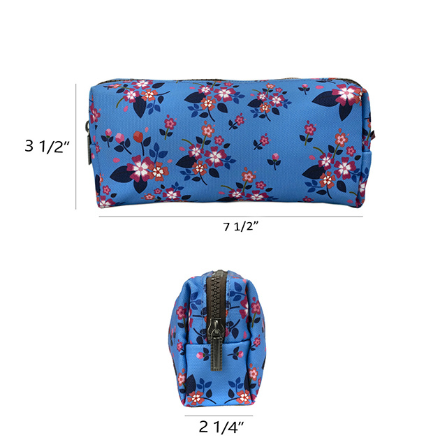 Floral Zipper Pouch Pencil Case for Girls Teacher Gift Flower Students Canvas Pen Bag Gadget Pouch Box Stationary Case Makeup Cosmetic Bag (Blue)