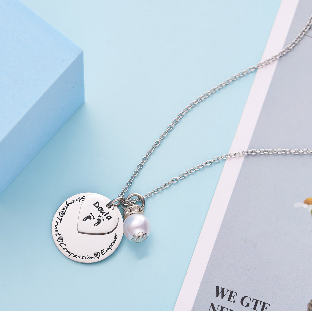 LParkin Doula Neckace Doula Gift Midwife New Baby Present Monogrammed Strength Trust Compassion Empower Doula Gift Midwife Pregnancy