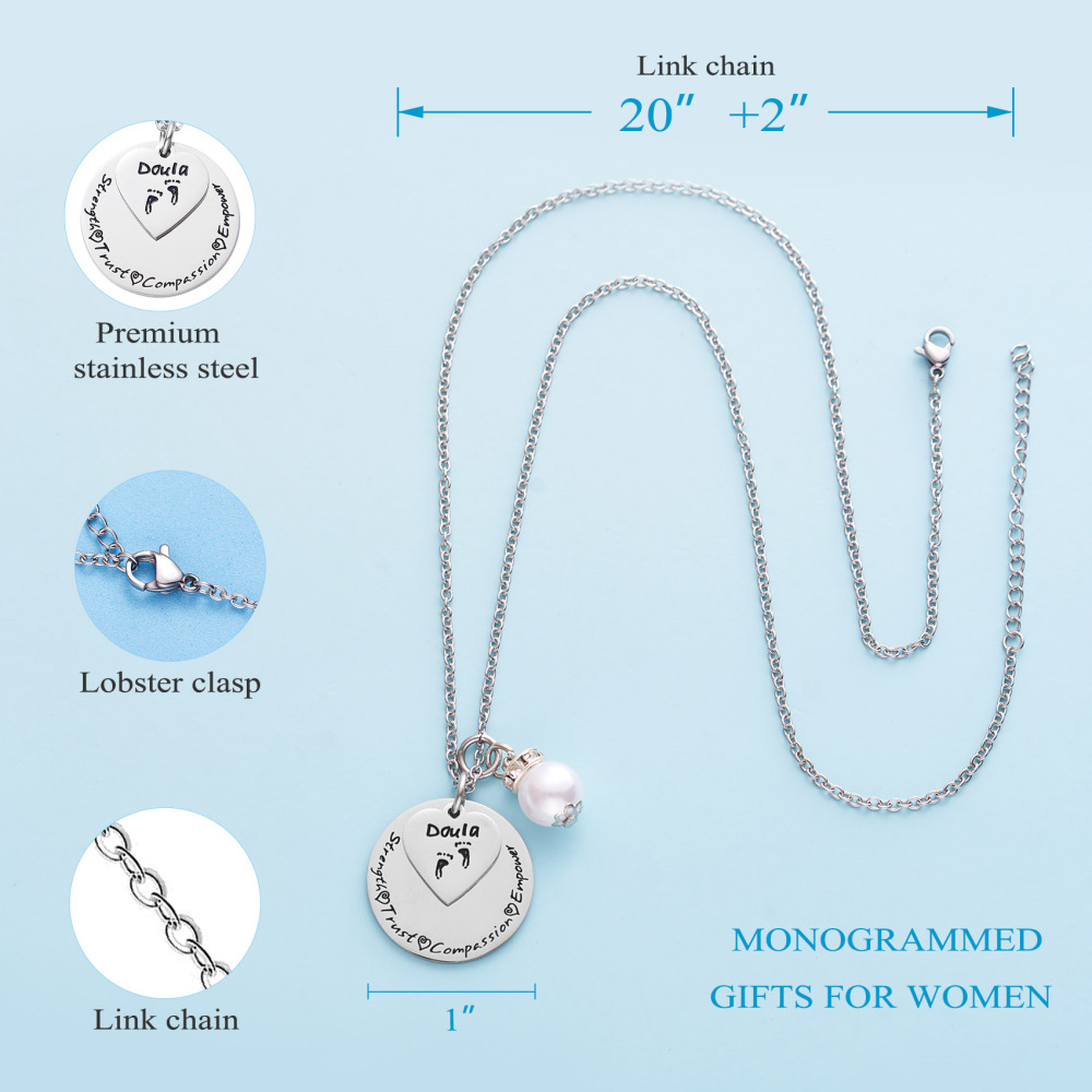 LParkin Doula Neckace Doula Gift Midwife New Baby Present Monogrammed Strength Trust Compassion Empower Doula Gift Midwife Pregnancy