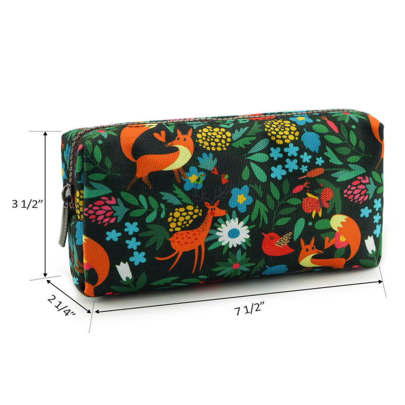 LParkin Woodland Animals Fox Canvas Pencil Case for Girls Fabric Zipper Pouch Gift For Friends Red Fox Zipper Pouch Gadget Bag Make Up Case Cosmetic