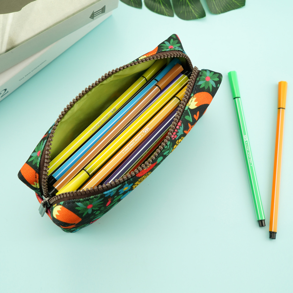 LParkin Woodland Animals Fox Canvas Pencil Case for Girls Fabric Zipper Pouch Gift For Friends Red Fox Zipper Pouch Gadget Bag Make Up Case Cosmetic