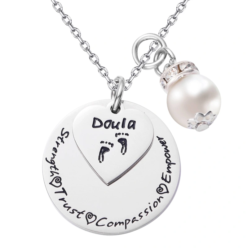 LParkin Doula Neckace Doula Gift Midwife New Baby Present Monogrammed Strength Trust Compassion Empower Doula Gift Midwife Pregnancy