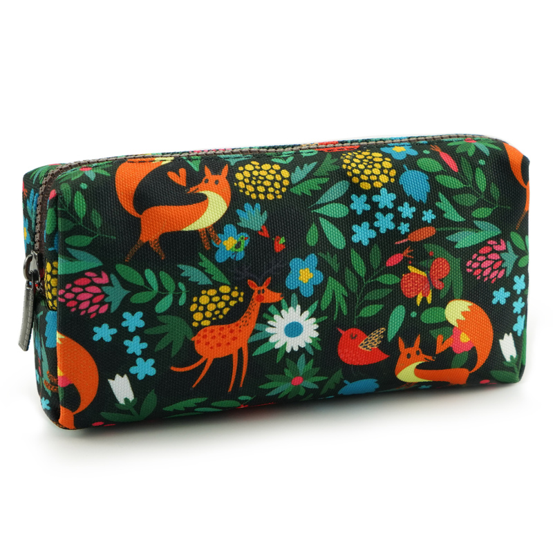 LParkin Woodland Animals Fox Canvas Pencil Case for Girls Fabric Zipper Pouch Gift For Friends Red Fox Zipper Pouch Gadget Bag Make Up Case Cosmetic