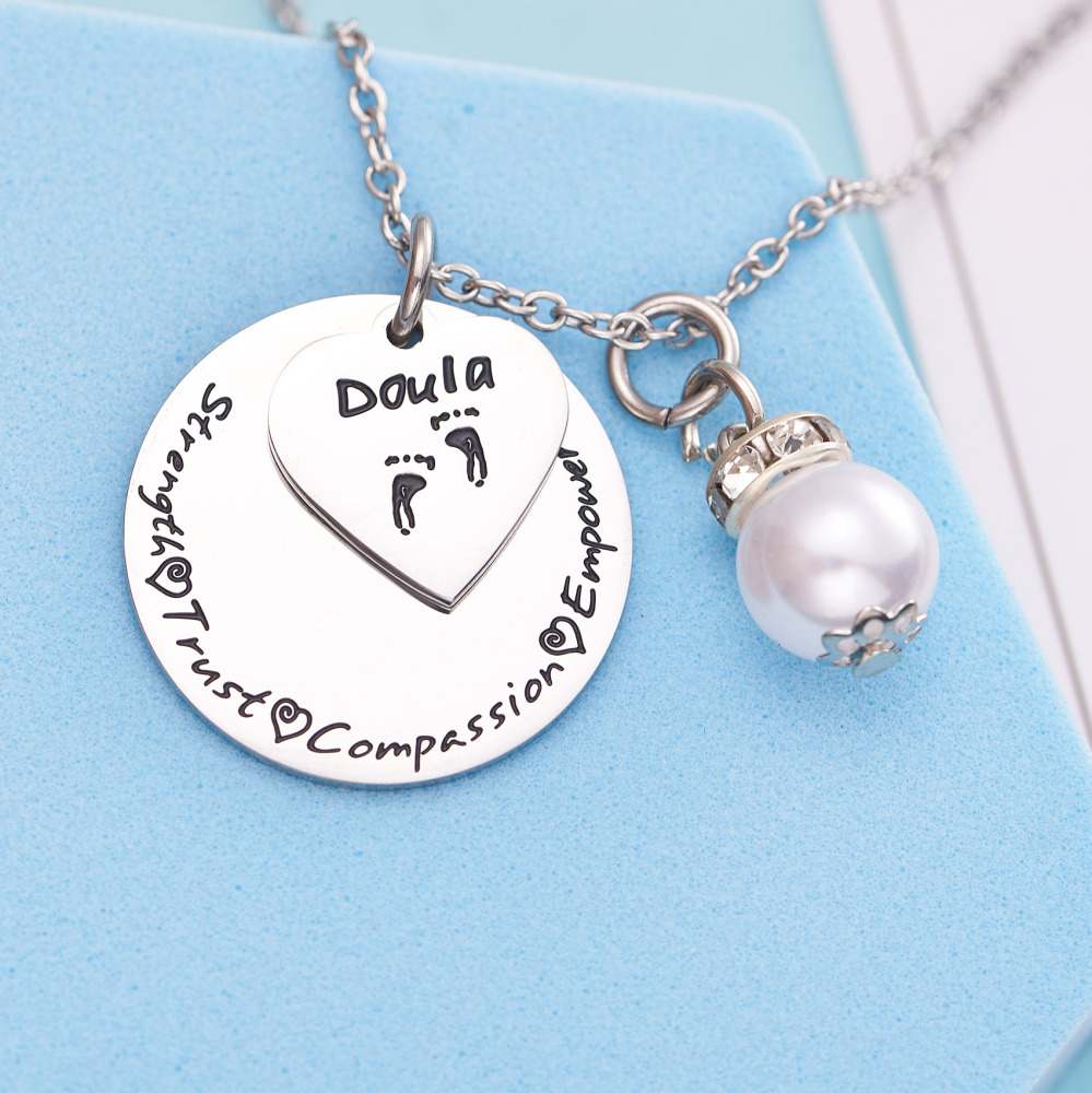 LParkin Doula Neckace Doula Gift Midwife New Baby Present Monogrammed Strength Trust Compassion Empower Doula Gift Midwife Pregnancy