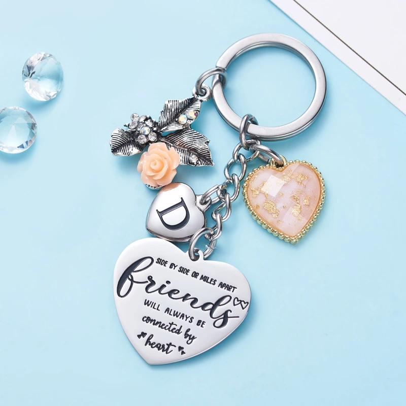 Best Friend Gifts Initial Keychain A-Z Letter Long Distance Relationships Keychains Birthday Gift for BFF