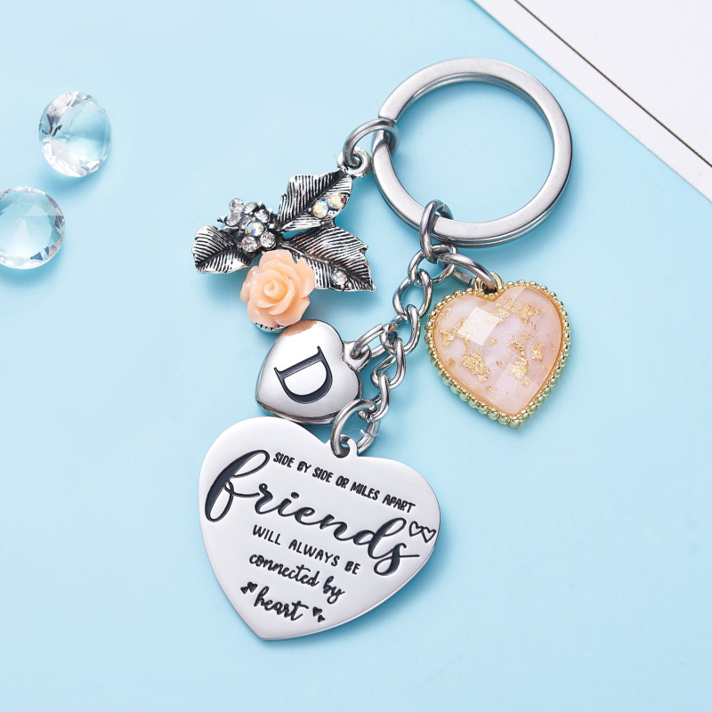 Best Friend Gifts Initial Keychain A-Z Letter Long Distance Relationships Keychains Birthday Gift for BFF