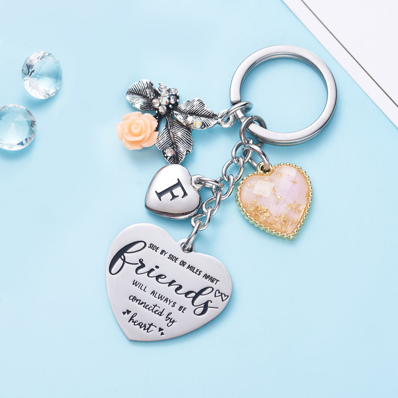 Best Friend Gifts Initial Keychain A-Z Letter Long Distance Relationships Keychains Birthday Gift for BFF