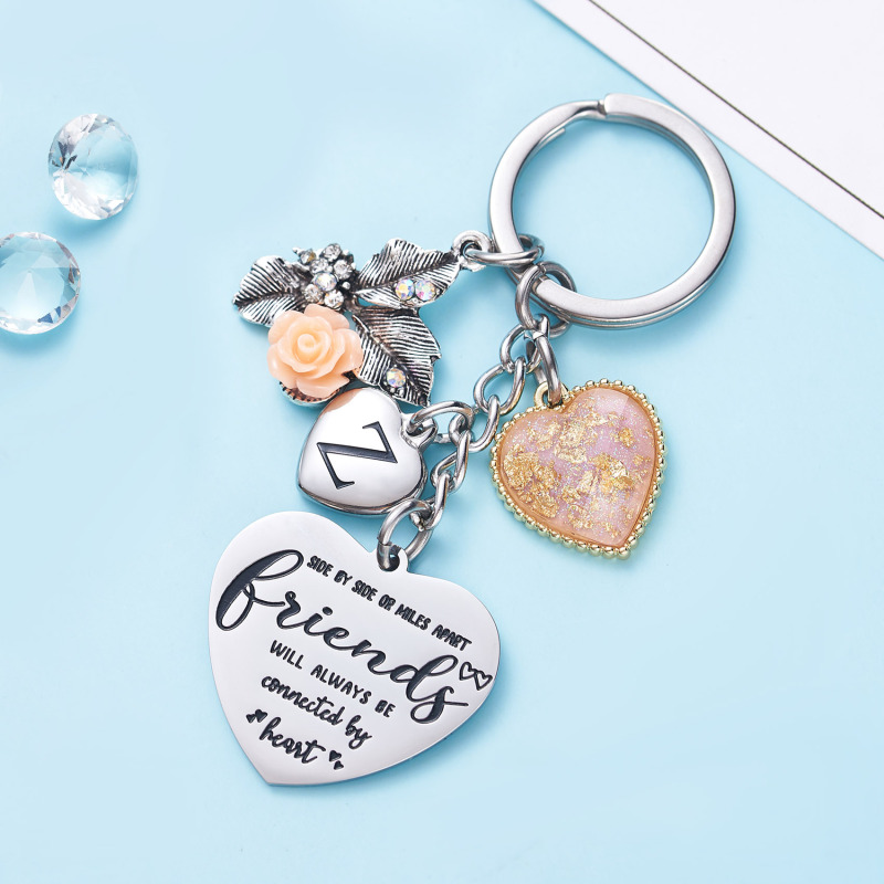 Best Friend Gifts Initial Keychain A-Z Letter Long Distance Relationships Keychains Birthday Gift for BFF