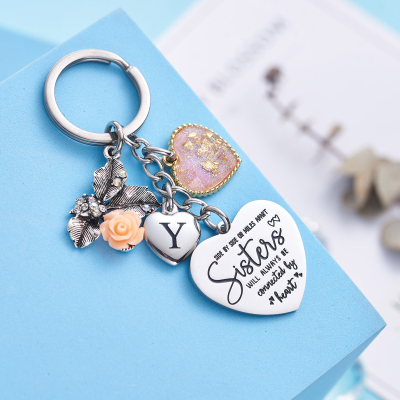 Sister Gifts from Sisters Initial Letter Keychain A-Z  Long Distance Relationships Keychains Birthday Gift for Sister