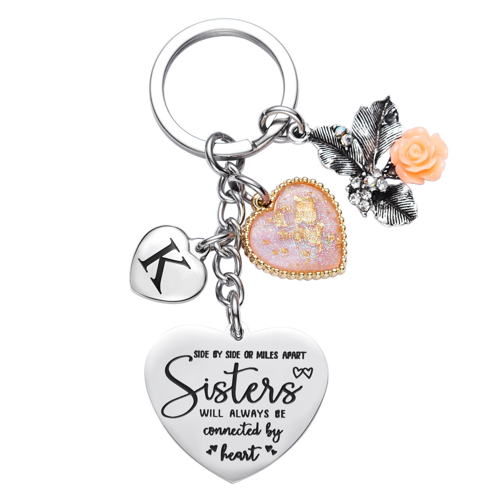 Sister Gifts from Sisters Initial Letter Keychain A-Z  Long Distance Relationships Keychains Birthday Gift for Sister