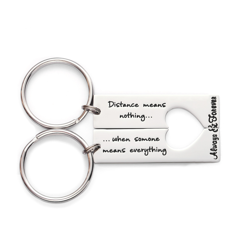 Long Distance Keychain Set Best Friend Long Distance Friendship Relationship Boyfriend Girlfriend Gift Polished Finish