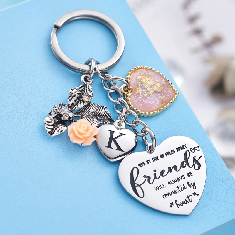 Best Friend Gifts Initial Keychain A-Z Letter Long Distance Relationships Keychains Birthday Gift for BFF