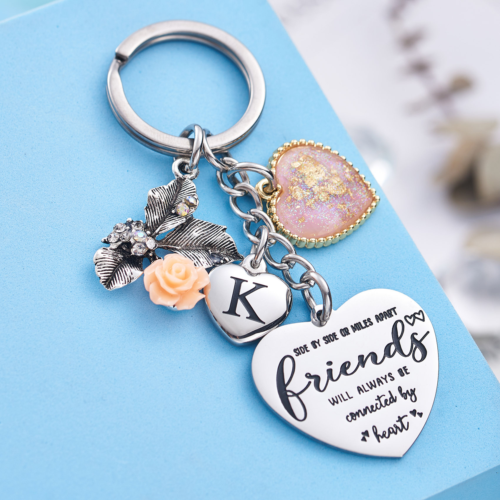 Best Friend Gifts Initial Keychain A-Z Letter Long Distance Relationships Keychains Birthday Gift for BFF