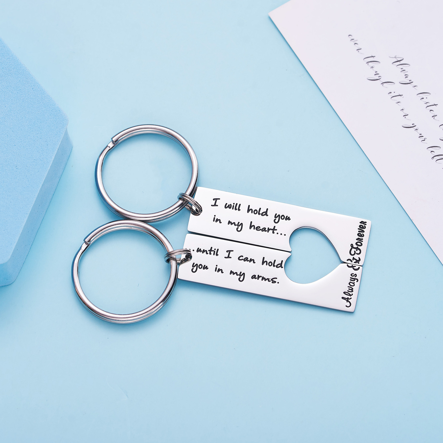 Long Distance Keychain Set Best Friend Long Distance Friendship Relationship Boyfriend Girlfriend Gift Polished Finish