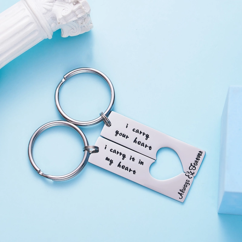 Long Distance Keychain Set Best Friend Long Distance Friendship Relationship Boyfriend Girlfriend Gift Polished Finish