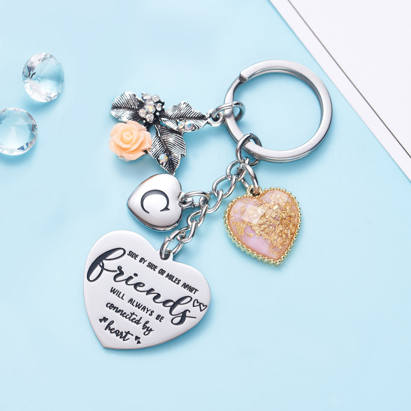 Best Friend Gifts Initial Keychain A-Z Letter Long Distance Relationships Keychains Birthday Gift for BFF