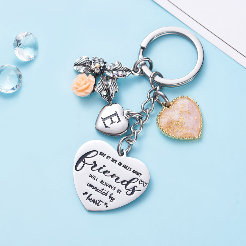 Best Friend Gifts Initial Keychain A-Z Letter Long Distance Relationships Keychains Birthday Gift for BFF