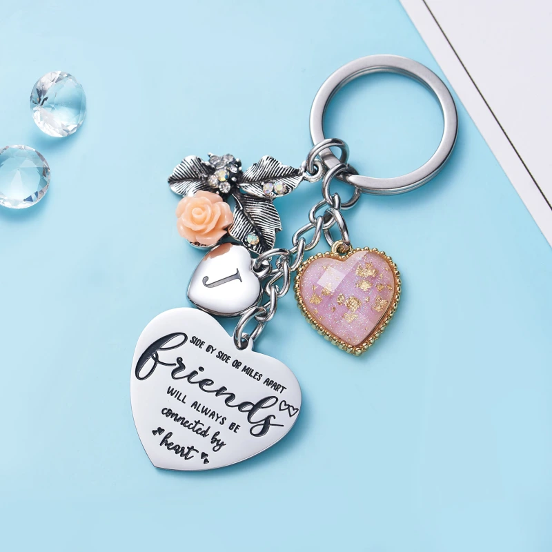 Best Friend Gifts Initial Keychain A-Z Letter Long Distance Relationships Keychains Birthday Gift for BFF