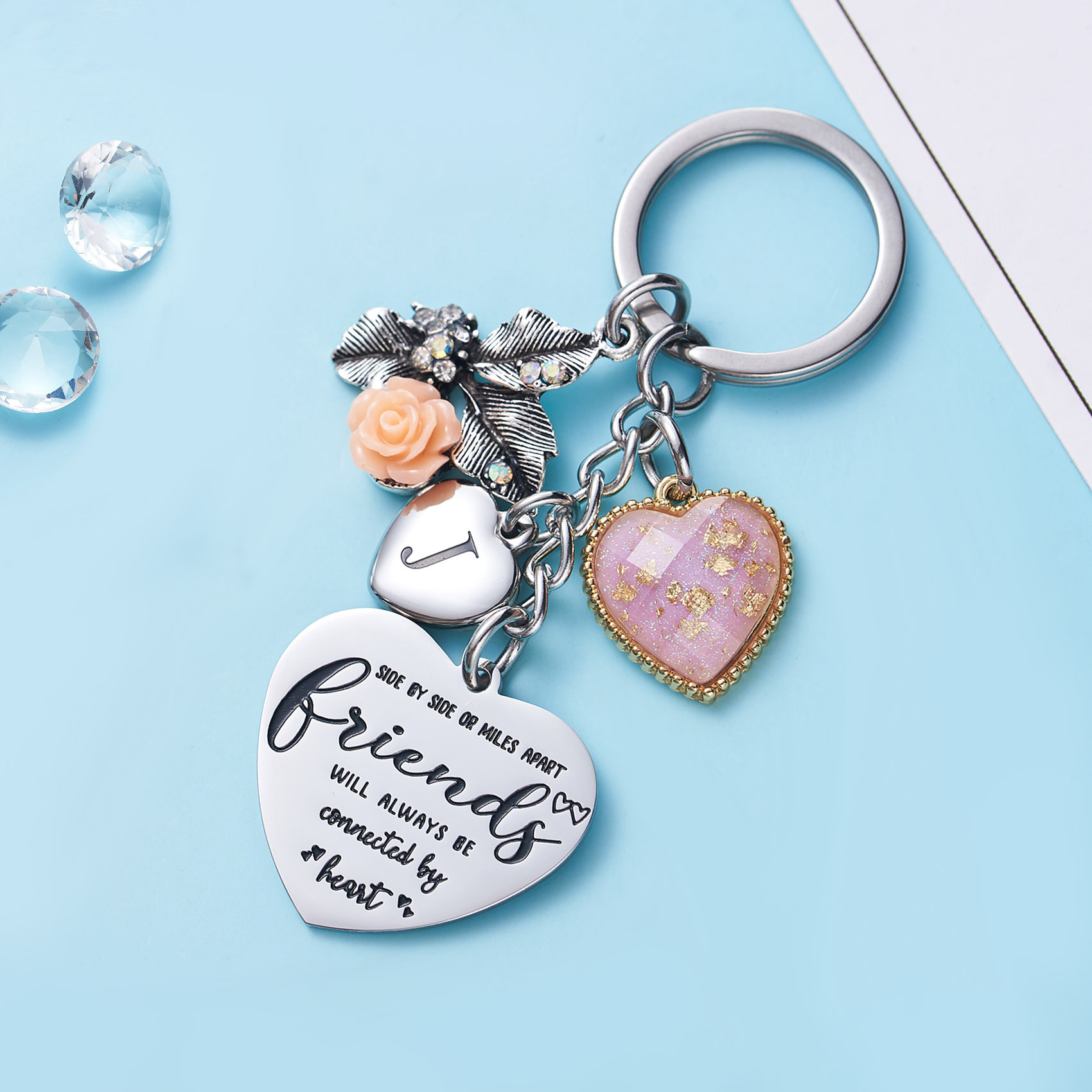 Best Friend Gifts Initial Keychain A-Z Letter Long Distance Relationships Keychains Birthday Gift for BFF