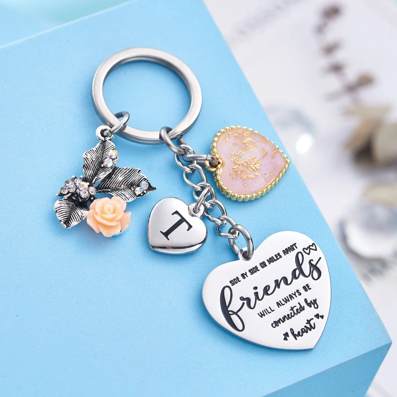 Best Friend Gifts Initial Keychain A-Z Letter Long Distance Relationships Keychains Birthday Gift for BFF