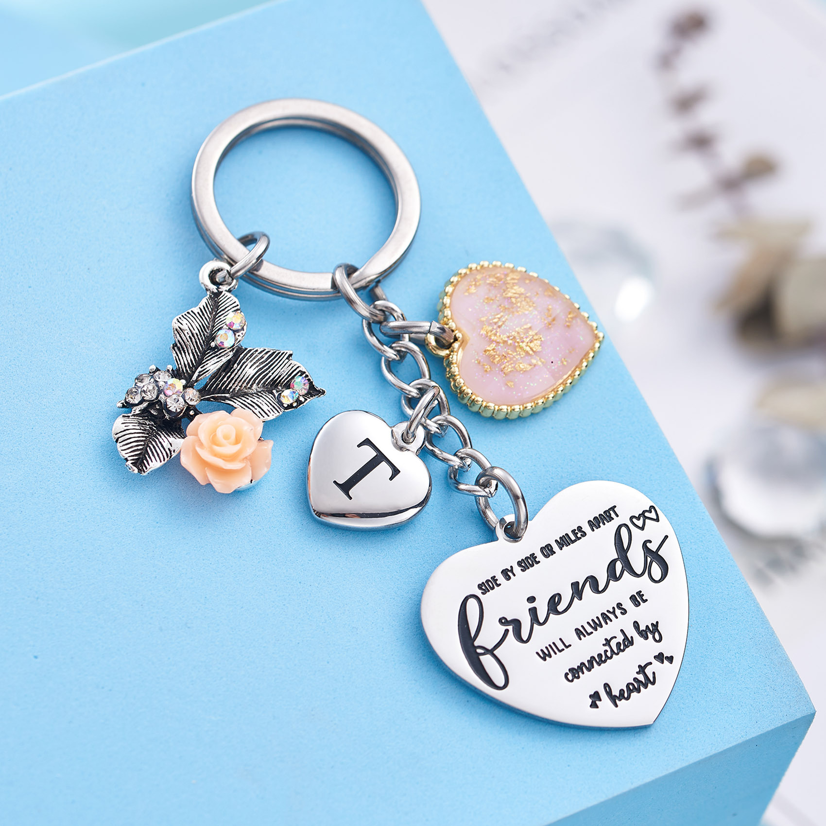 Best Friend Gifts Initial Keychain A-Z Letter Long Distance Relationships Keychains Birthday Gift for BFF