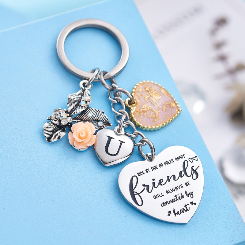 Best Friend Gifts Initial Keychain A-Z Letter Long Distance Relationships Keychains Birthday Gift for BFF