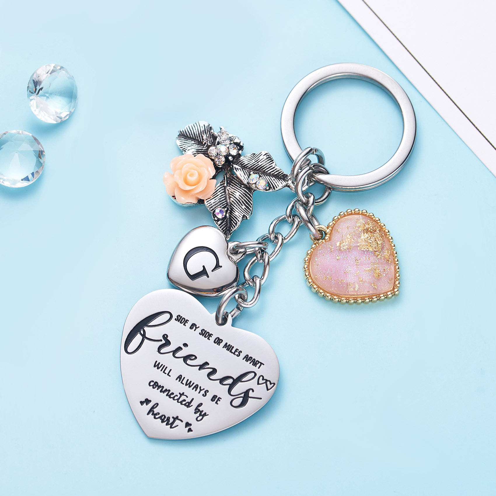 Best Friend Gifts Initial Keychain A-Z Letter Long Distance Relationships Keychains Birthday Gift for BFF