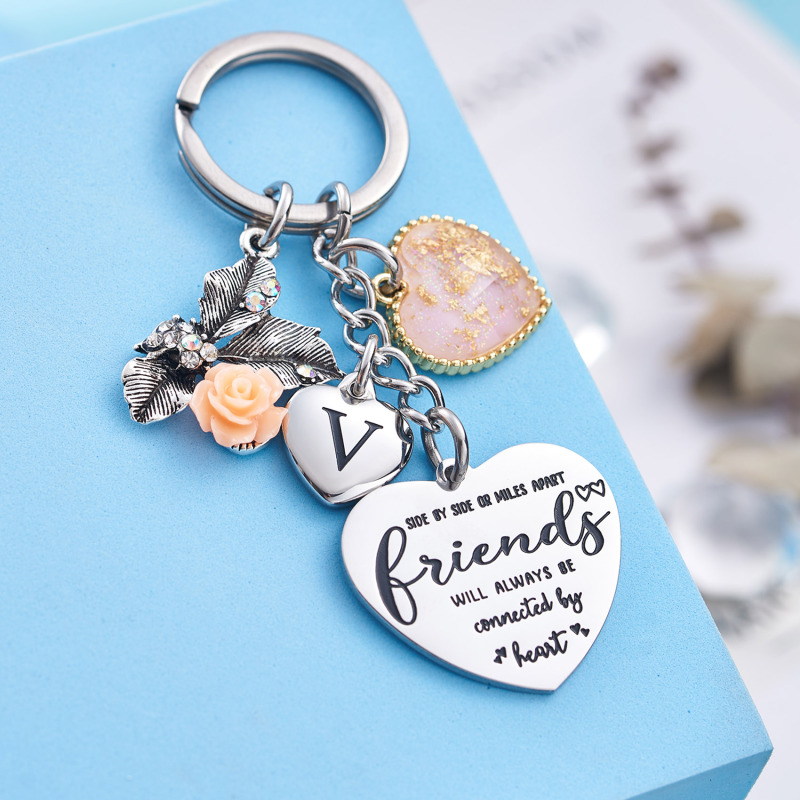 Best Friend Gifts Initial Keychain A-Z Letter Long Distance Relationships Keychains Birthday Gift for BFF