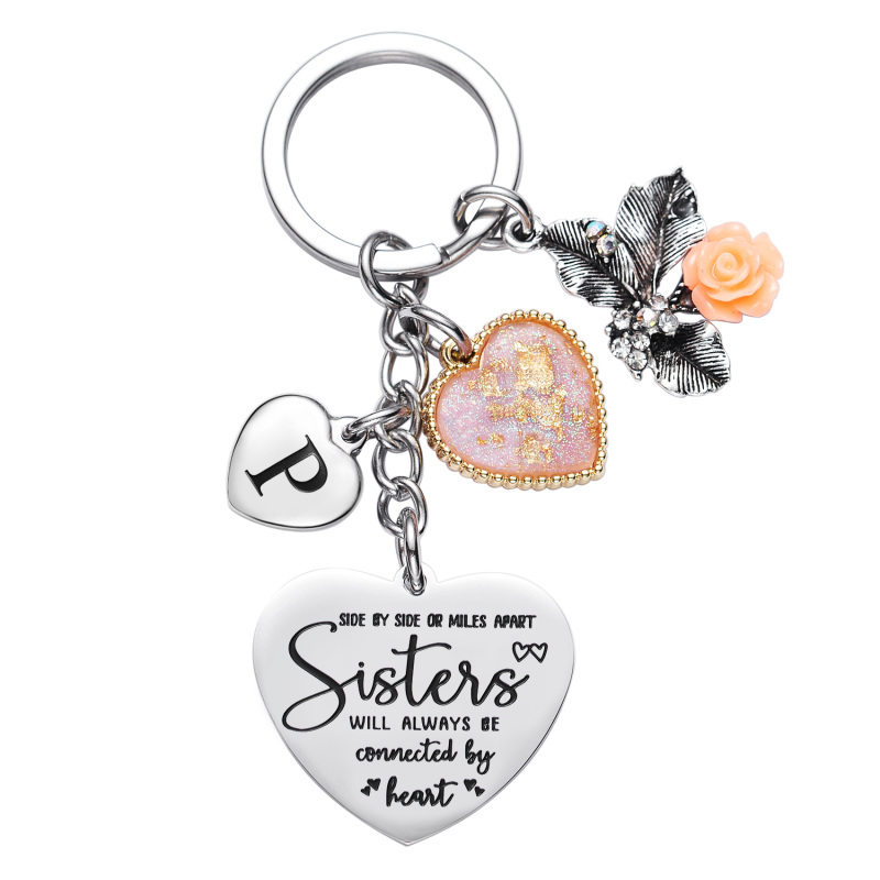 Sister Gifts from Sisters Initial Letter Keychain A-Z  Long Distance Relationships Keychains Birthday Gift for Sister