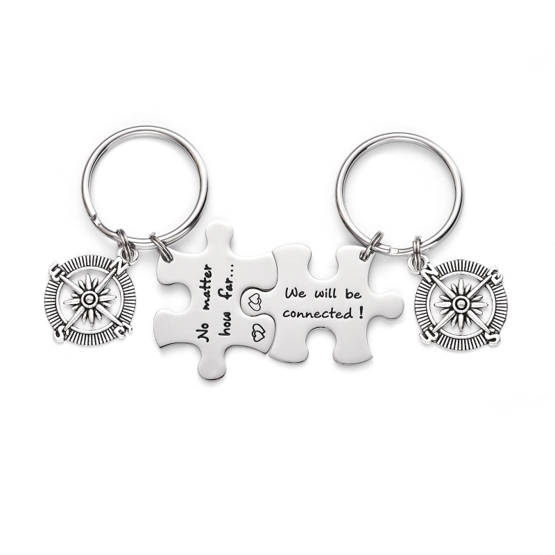 Long Distance Keychain Set Best Friend Long Distance Friendship Relationship Boyfriend Girlfriend Gift Polished Finish