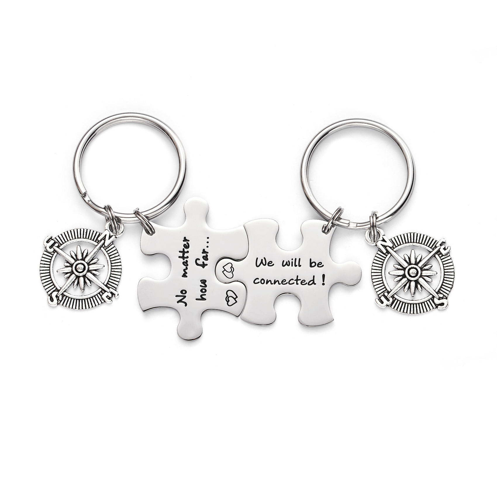 Long Distance Keychain Set Best Friend Long Distance Friendship Relationship Boyfriend Girlfriend Gift Polished Finish