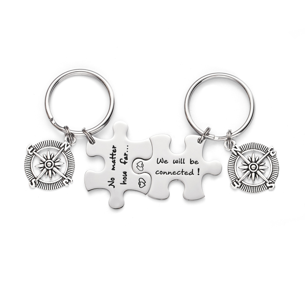 Long Distance Keychain Set Best Friend Long Distance Friendship Relationship Boyfriend Girlfriend Gift Polished Finish